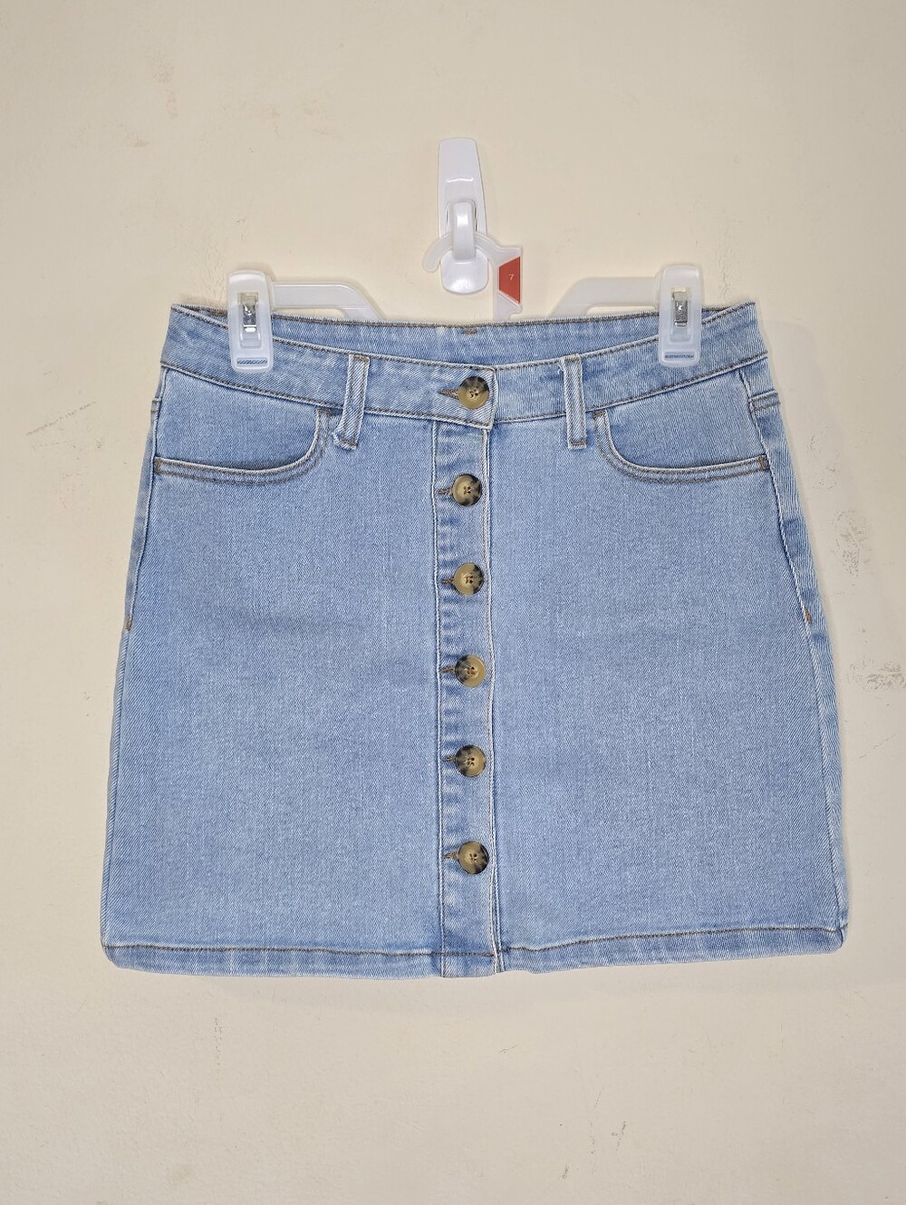 Arizona Jean Co Denim Skirt Womens 7 Blue Stretch Button Front Mini 90s Y2K Look
